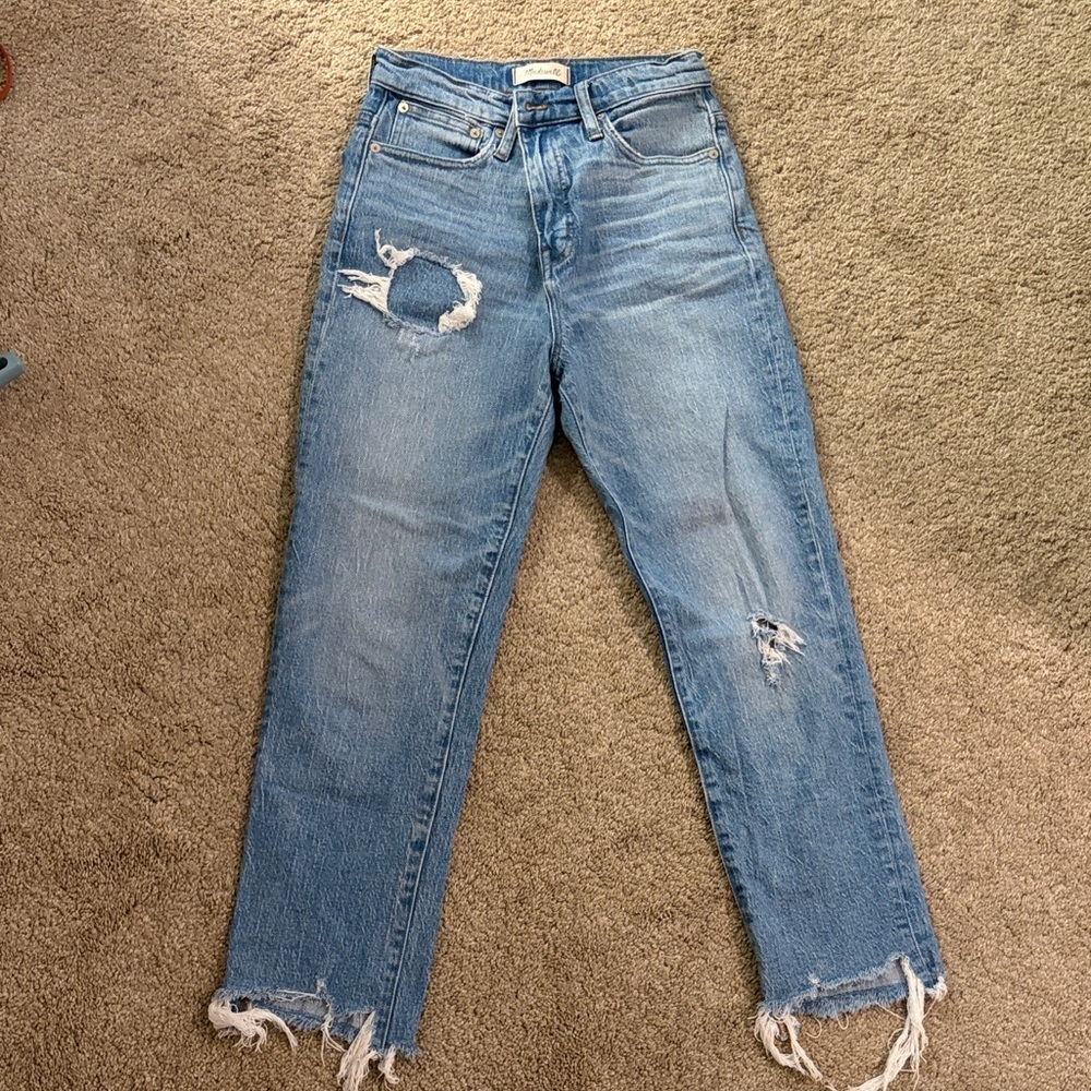 Madewell Light Blue Boyfriend Jeans with Distressed Hem